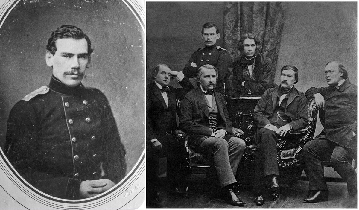 O jovem Tolstói e outros autores que escreviam para a revista Sovremennik, em 1856.