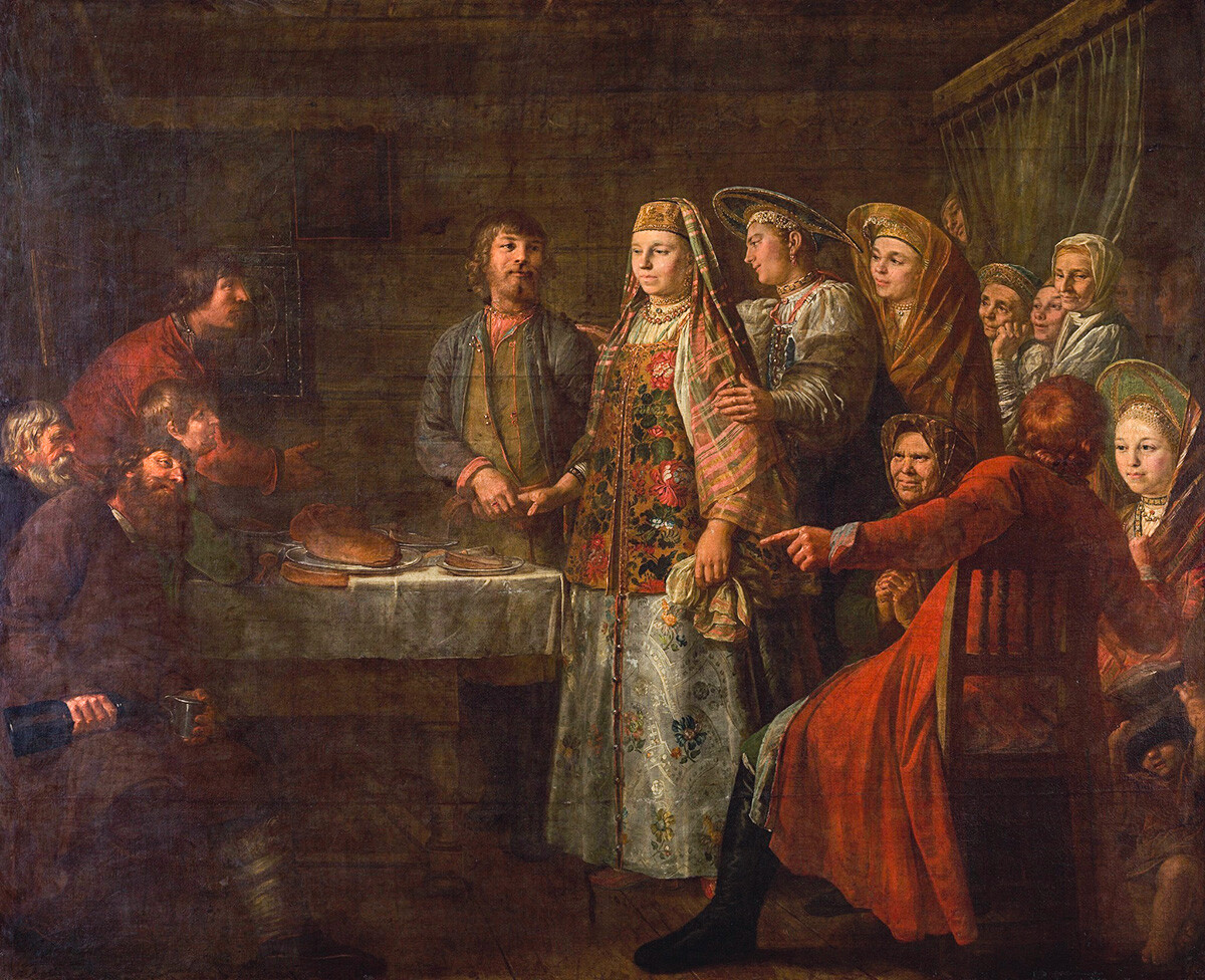  “Celebração do tratado de casamento”, de Mikhail Chibanov, 1777.