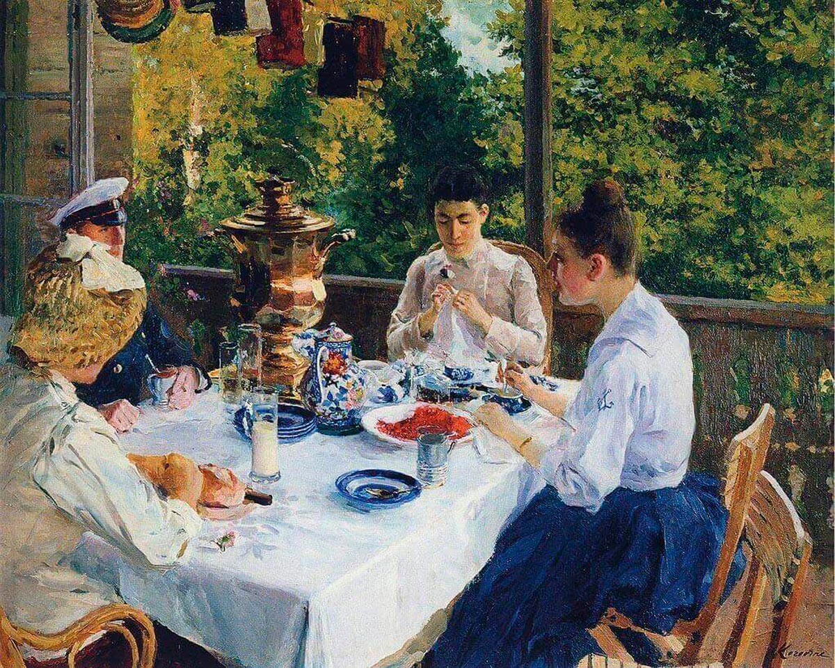 Konstantín Korovin. En una mesa de té, 1888