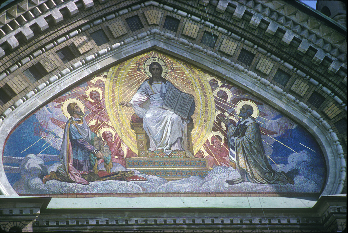 Cathedral of the Resurrection. South facade, pediment with mosaic by N. A. Koshelev