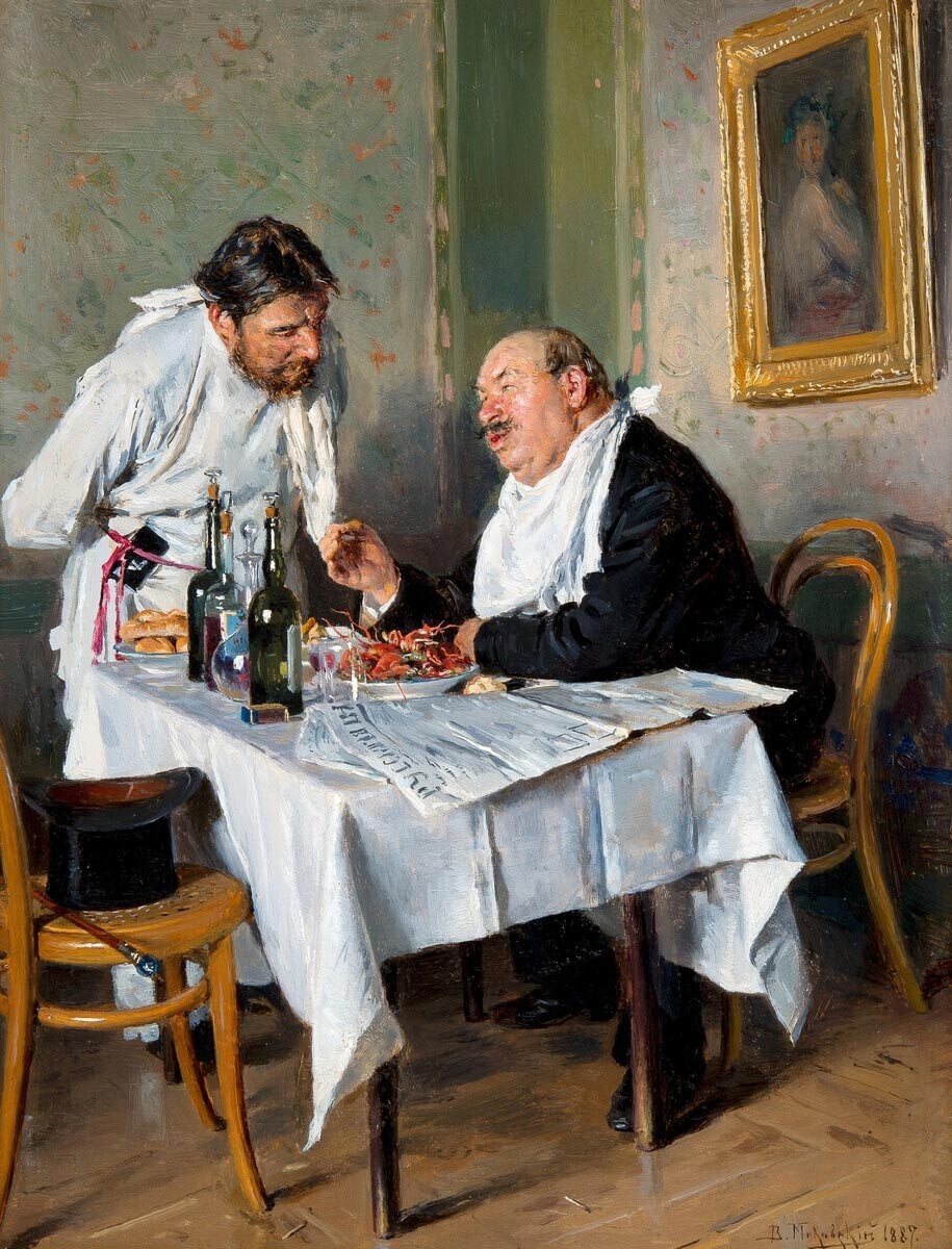 Di sebuah kedai minuman, Vladimir Makovsky (1887).