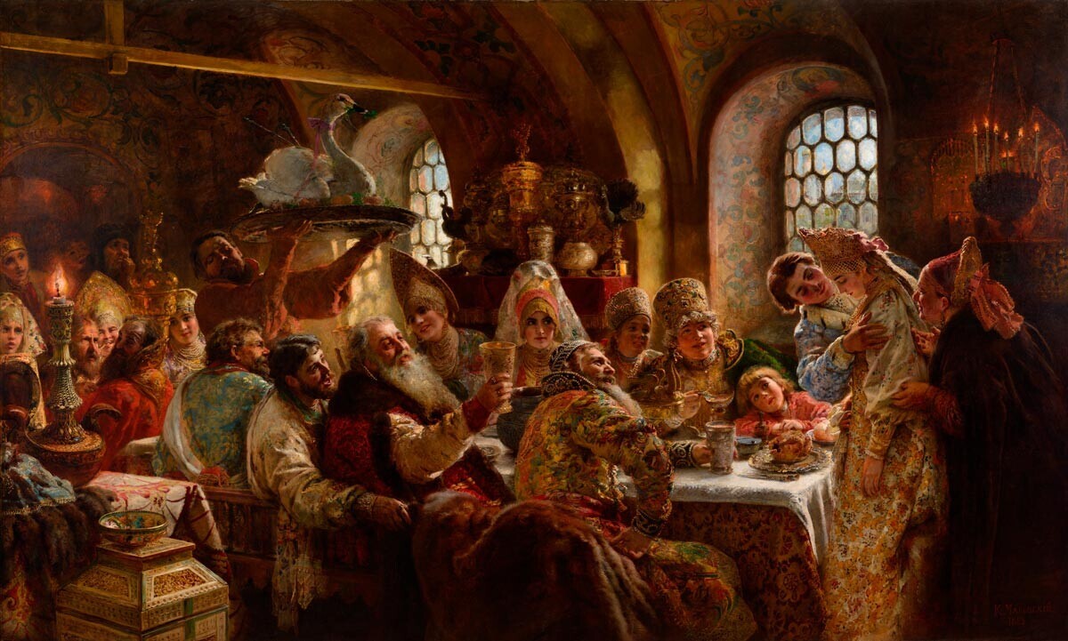 Vladimir Makovski. Bojarsko poročno slavje, 1883.

