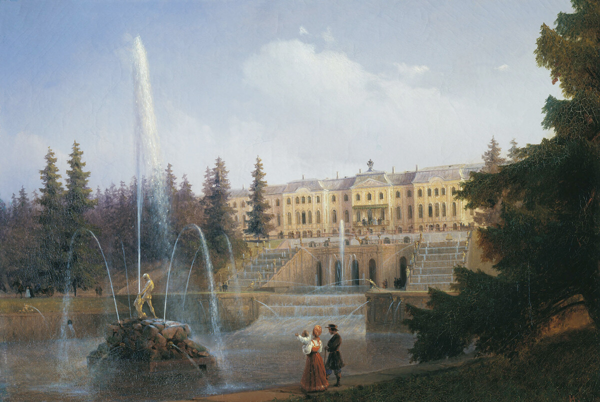 Ivan Aïvazovski. Vue sur la Grande Cascade et le Grand Palais de Peterhof. 1837
