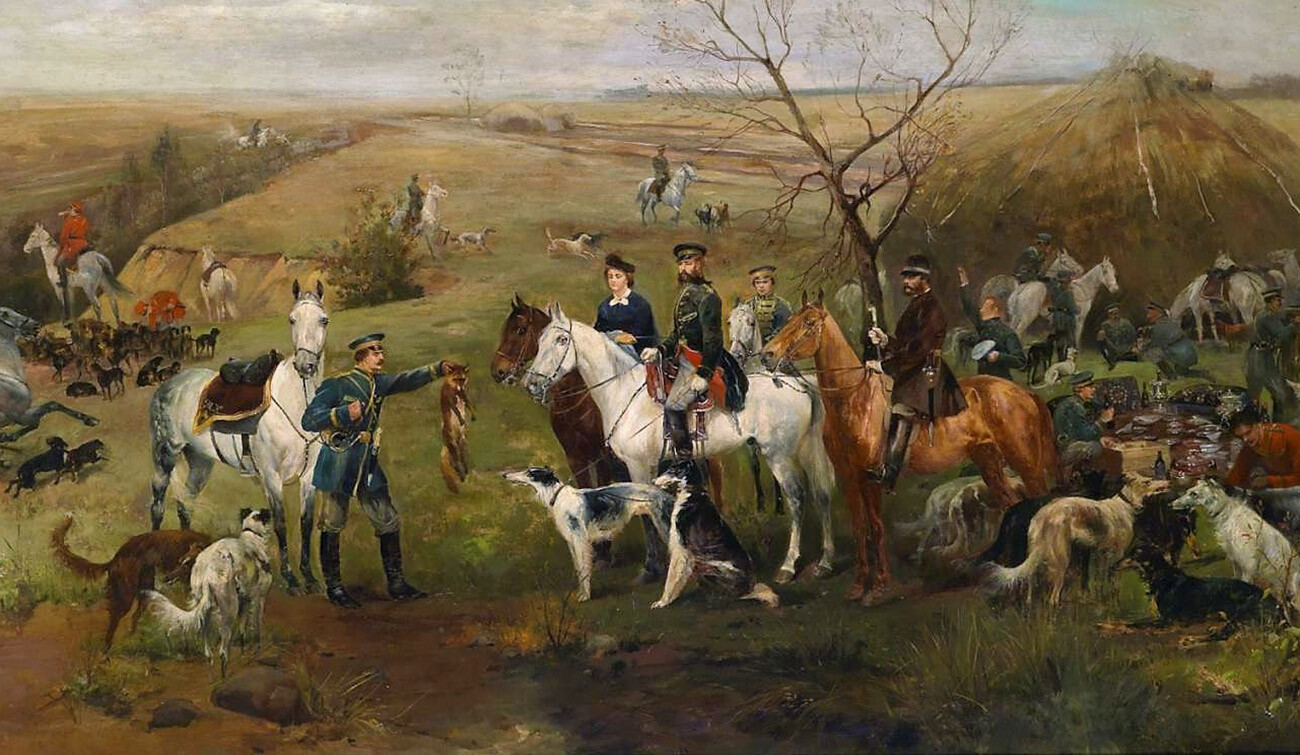 Grupo de cazadores con el zar Alejandro III 