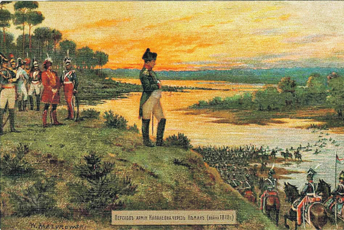 ナポレオン軍のネマン川渡河、ビクトル・マズロフスキー画