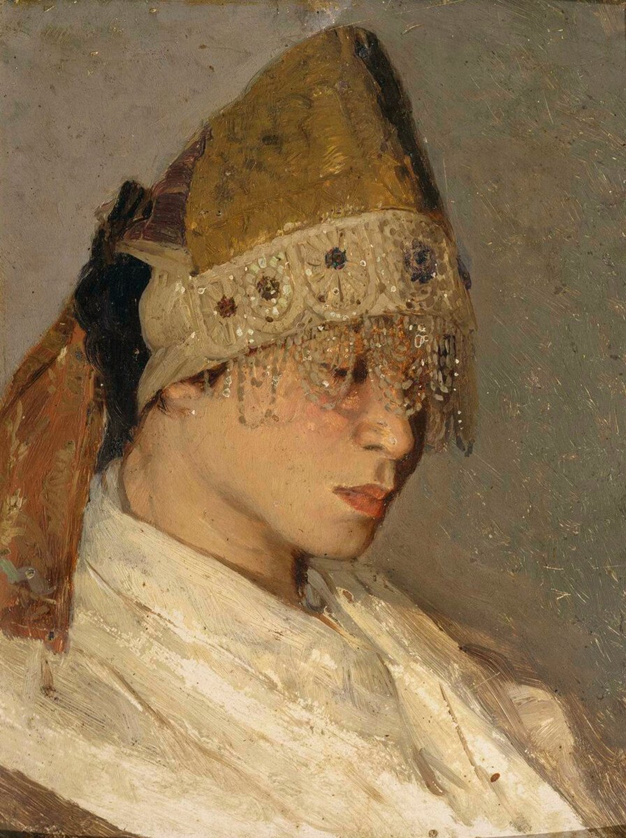 Mikhaïl Nesterov. Jeune femme avec un kokochnik. Portrait de Maria Nesterova, 1885
