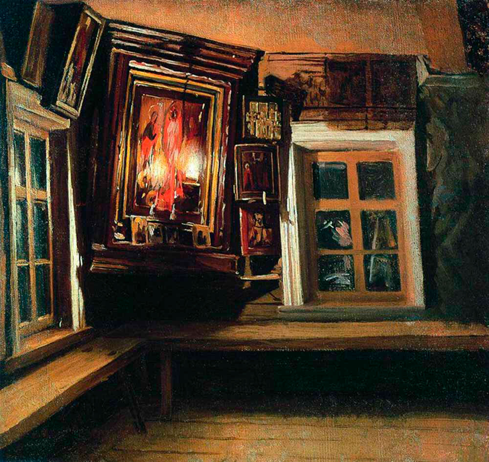 Rincón rojo en una izbá, 1869, Vasili Maksimov