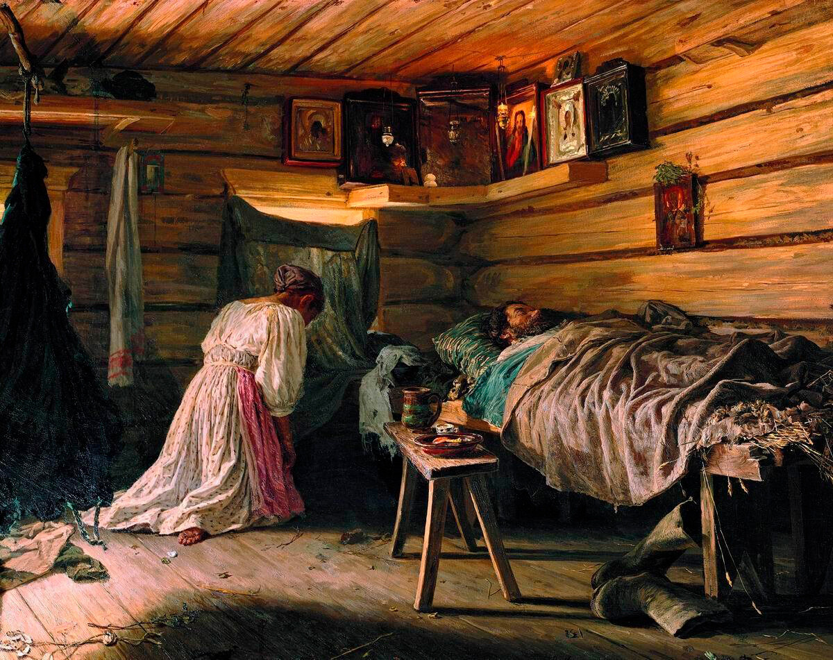 『病気を罹った主人』、ワシリー・マクシモフ作、1871年