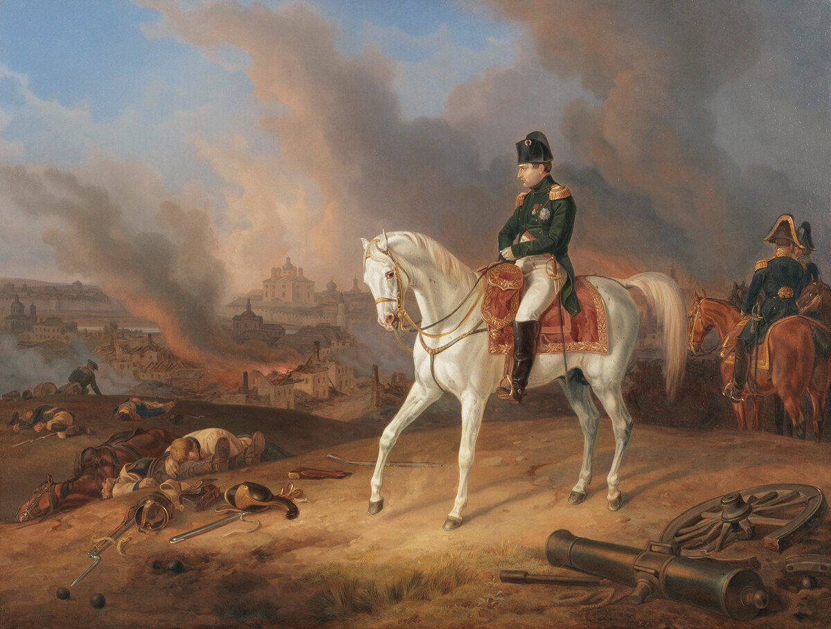 Napoleón frente a Smolensk en llamas (1812), Albrecht Adam, 1836 