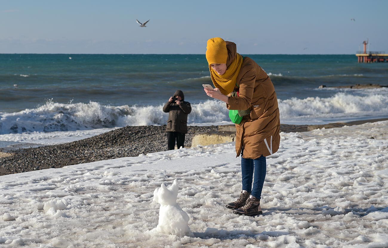 Unexpected snow in Sochi, on January 20, 2021.