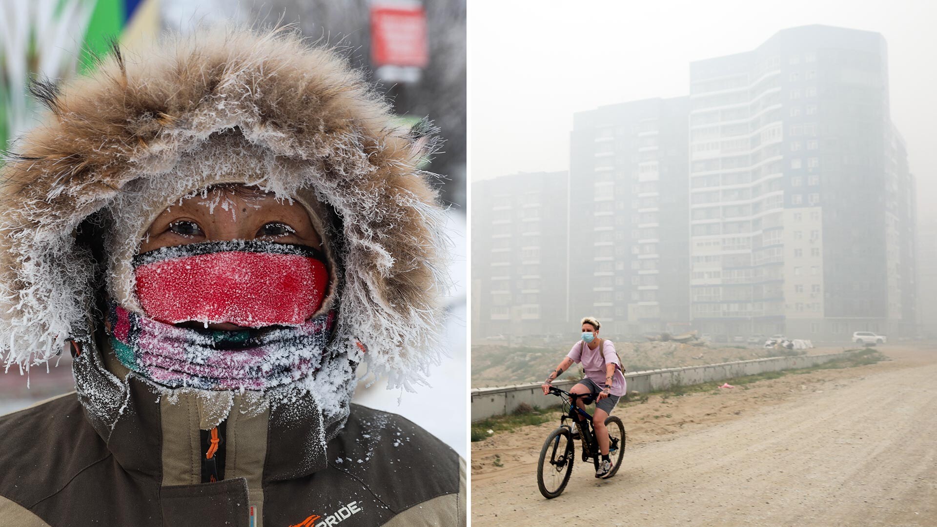 Izquierda: octubre en Yakutia, a unos 45 grados bajo cero en el exterior. Derecha: Verano en Yakutia.