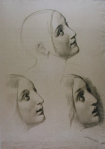 Bocetos de la cabeza de María Magdalena de Alexander Ivanov para su Noli me tangere