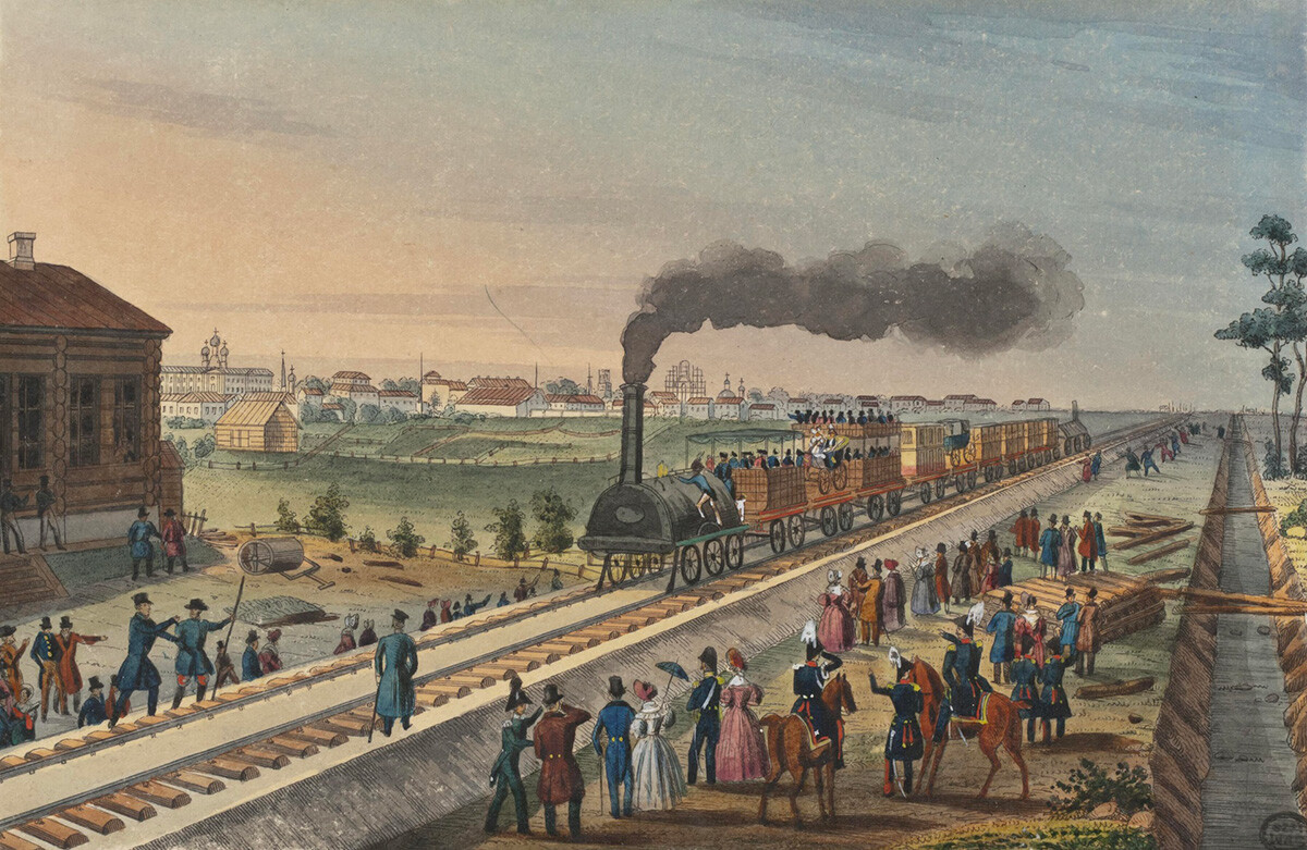 Carskoselska železnica. Poslikana litografija. 1837
