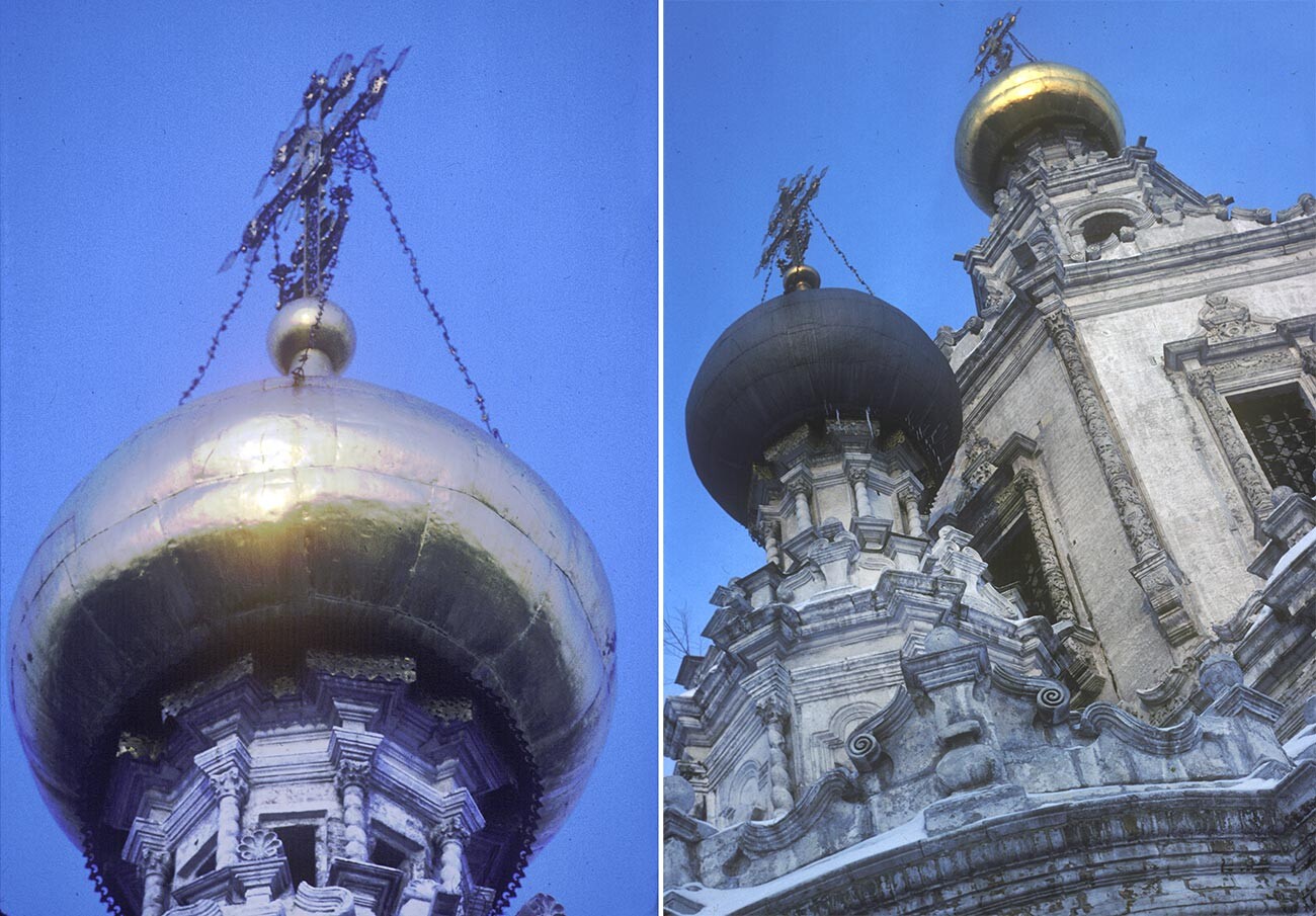 Тројице-Ликово. Црква св. Тројице. Централна купола и горњи нивои, поглед са југозапада. 19. фебруар 1980.