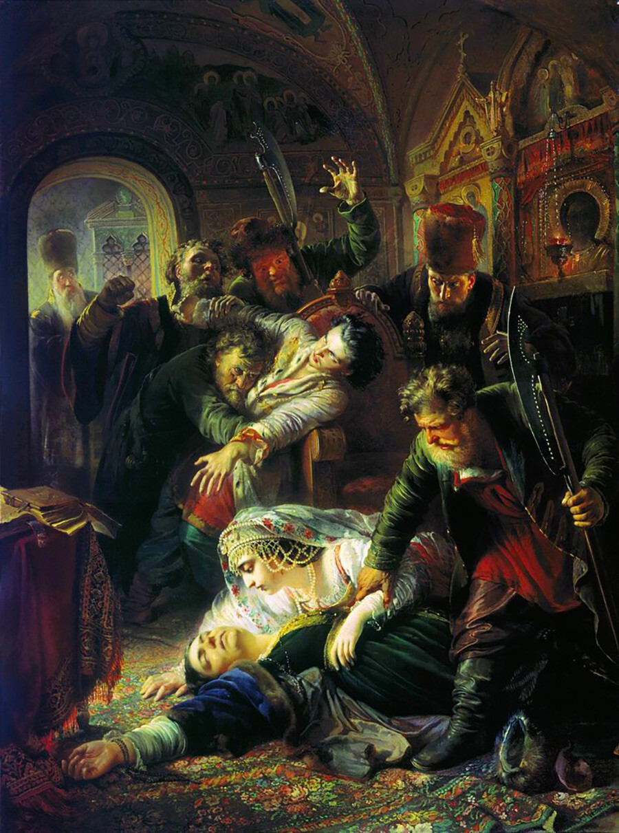 Agenti lažnega Dmitrija ubijajo sina Borisa Godunova. 1862. 