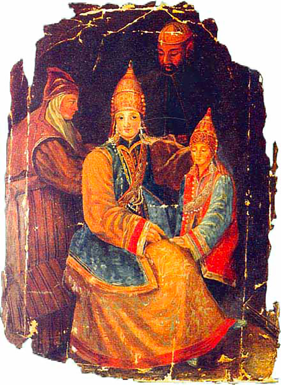 Potret asli Söyembikä dari Kazan bersama putranya, oleh pelukis tak dikenal, abad ke-16.
