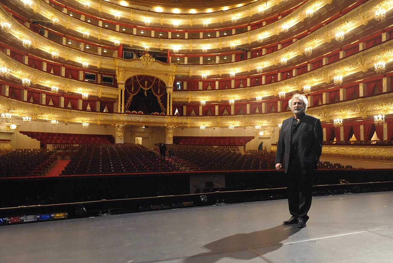 Boris Eifman seen on the stage of Bolshoi Theater before the premiere of 'Rodin' ballet