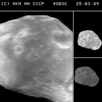 Una de las últimas fotos transmitidas por Fobos 2, tomada a 430 Km de la luna marciana.
