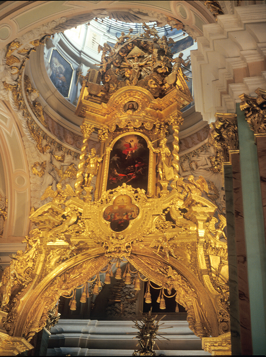 Cathedral of Sts. Peter & Paul. Upper structure of icon screen with icon of the Ascension. March 9, 1980