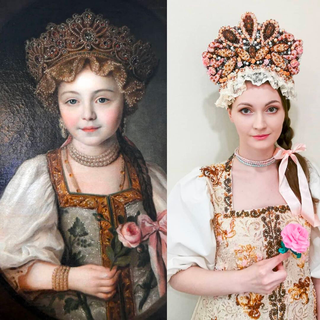 大公女アレクサンドラ・パヴロヴナ・ロマノワの肖像画にインスピレーションを受けて作ったココーシニク