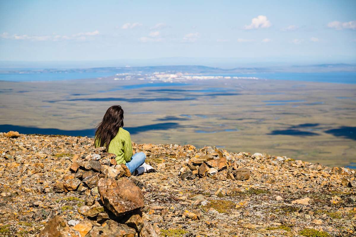 Observing the tundra from the hill.