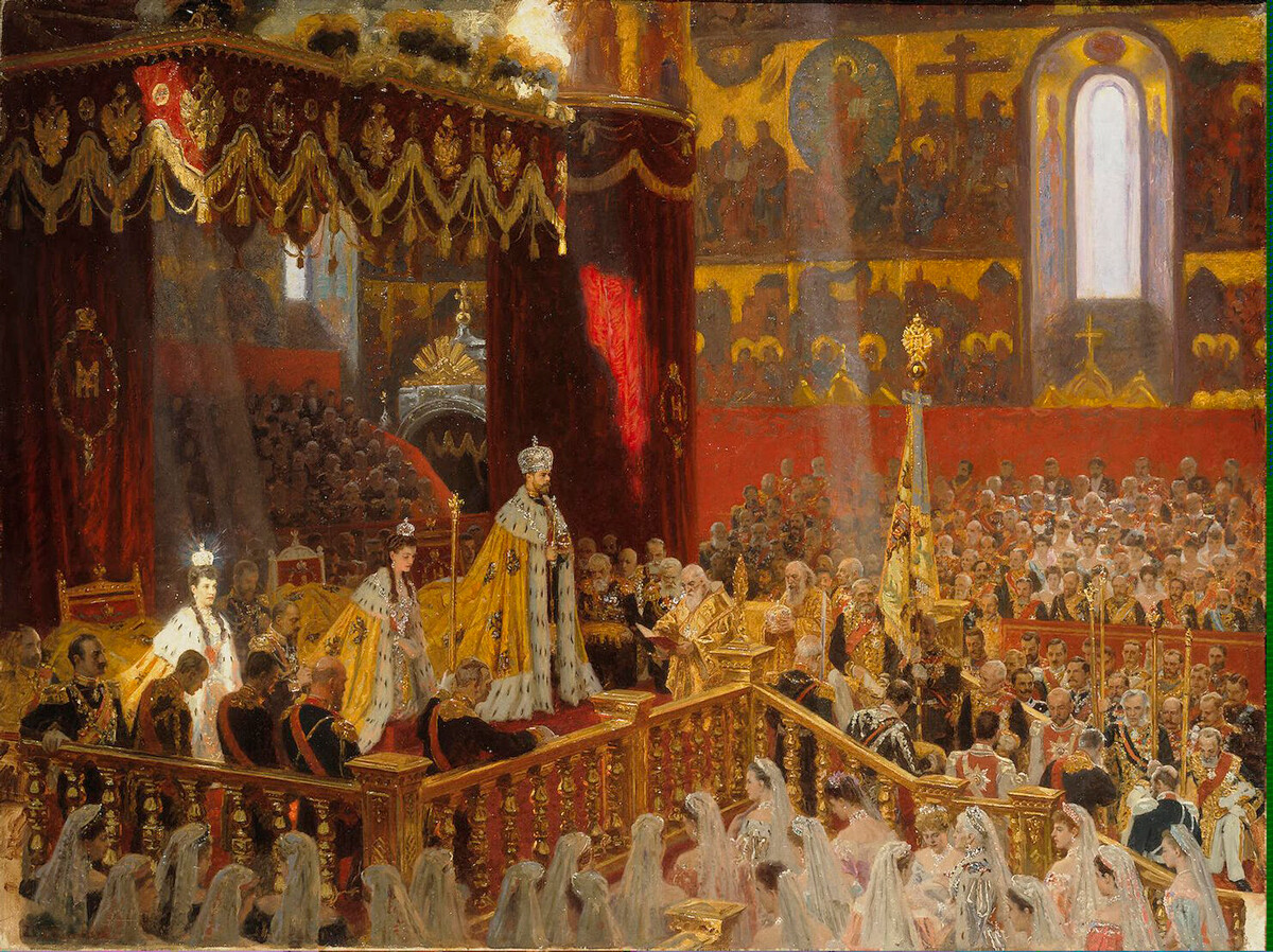 Laurits Tuxen. Incoronazione dell'imperatore Nicola II e dell'imperatrice Alessandra Feodorovna, 1898