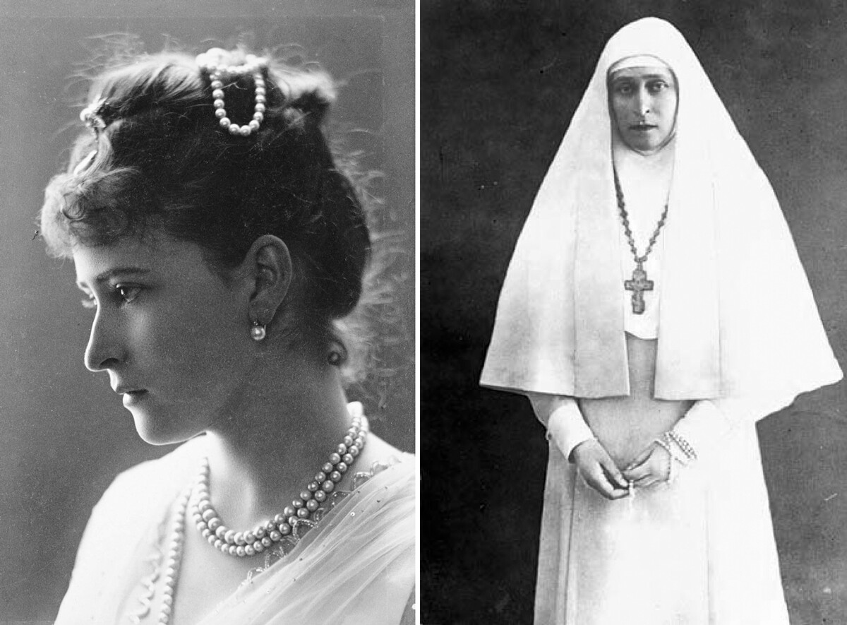 Княгиня Елизавета Фёдоровна в 1887 и в одеянии сестры Марфо-Мариинской обители