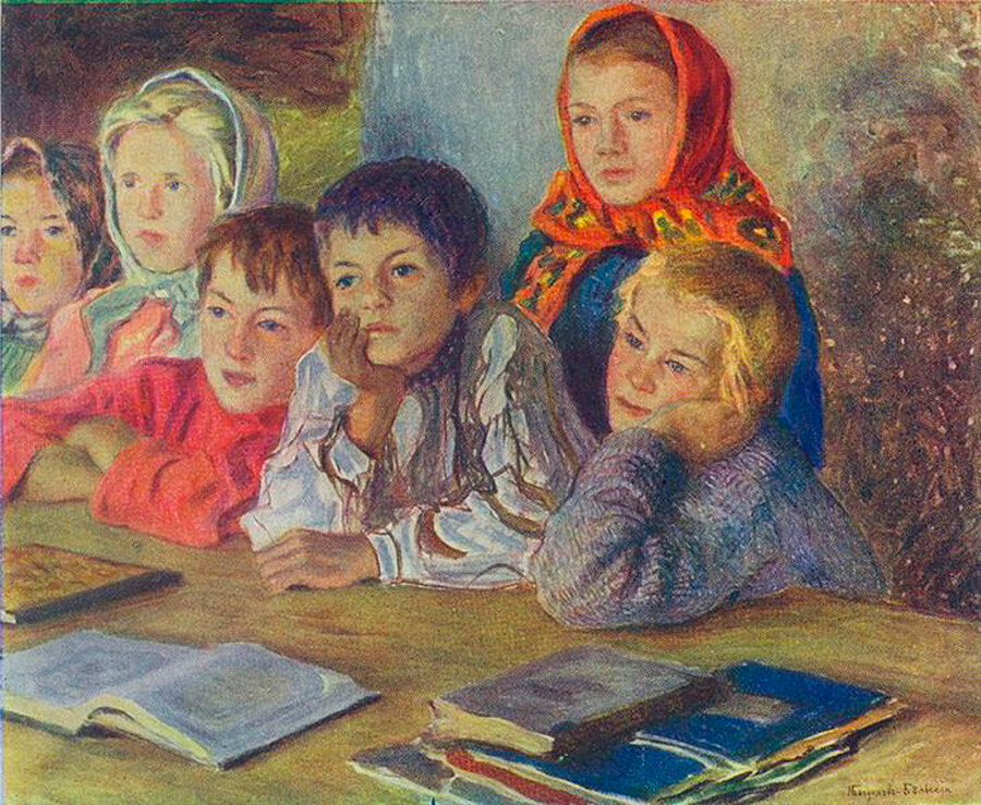 Nikolaj Bogdanov-Belski. Otroci pri pouku, 1918