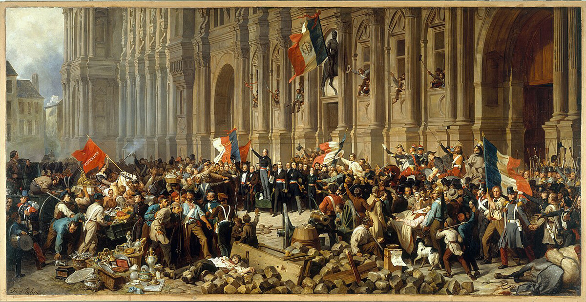 Henri Félix Emmanuel Philippoteaux. Lamartine zavrne rdečo zastavo pred Hôtel de Ville leta 1848