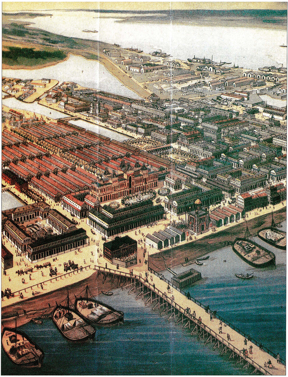 定期市の全貌。1896年のクロモリトグラフ版画