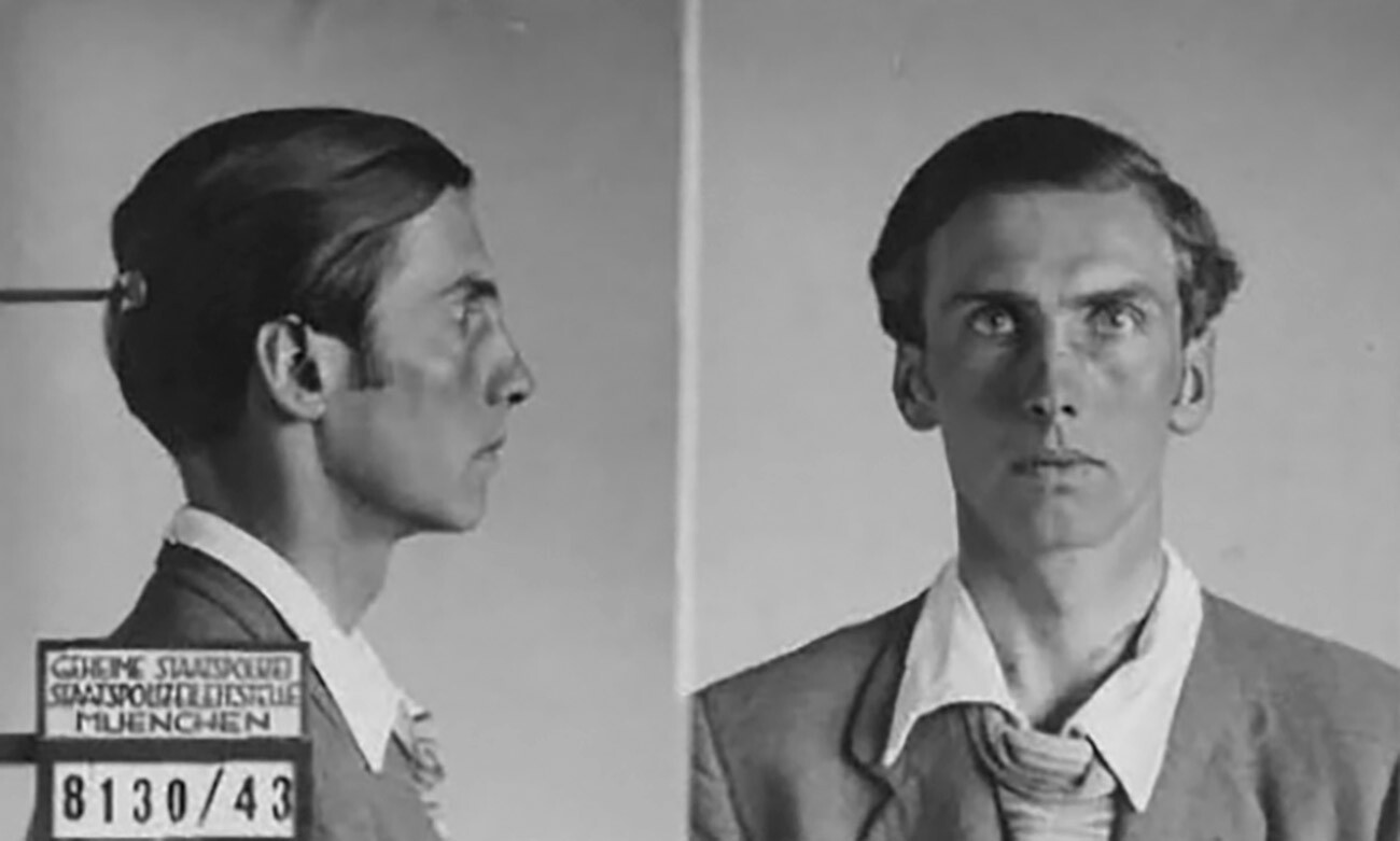 ゲシュタポ（ナチスドイツの秘密国家警察）で撮影されたアレクサンダー・シュモレルの顔写真