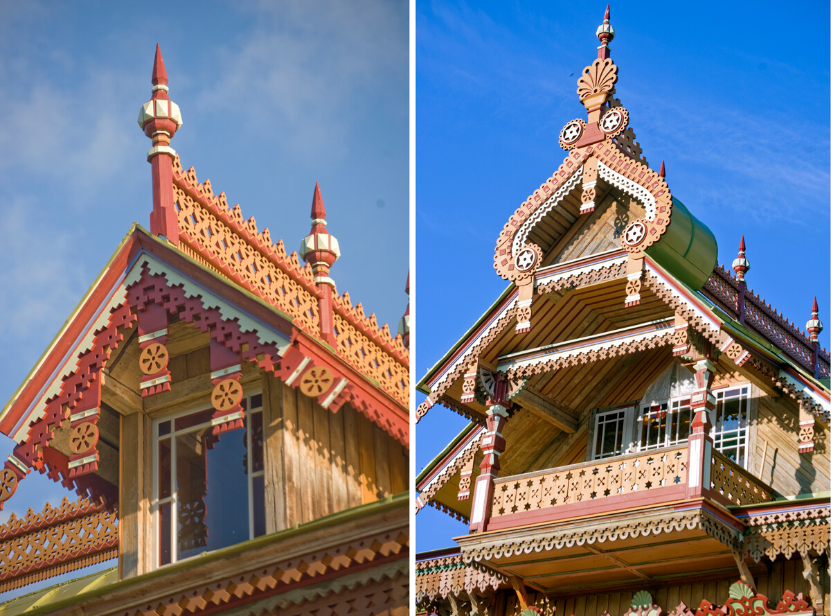 Il terem di Astashovo, facciata nord (abbaino) e facciata ovest (balcone decorato). Maggio 2016
