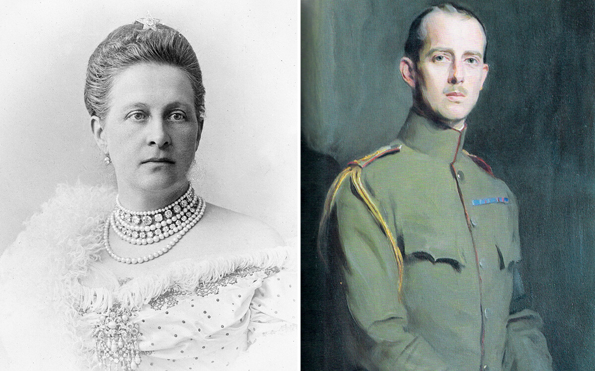 A sinistra: Olga Konstantinovna Romanova (1851-1926), cugina dello zar, regina consorte degli Elleni fino al 1913 (era la moglie di re Giorgio I di Grecia). A destra: il principe Andrea di Grecia  (1882-1944), padre del principe Filippo di Edimburgo
