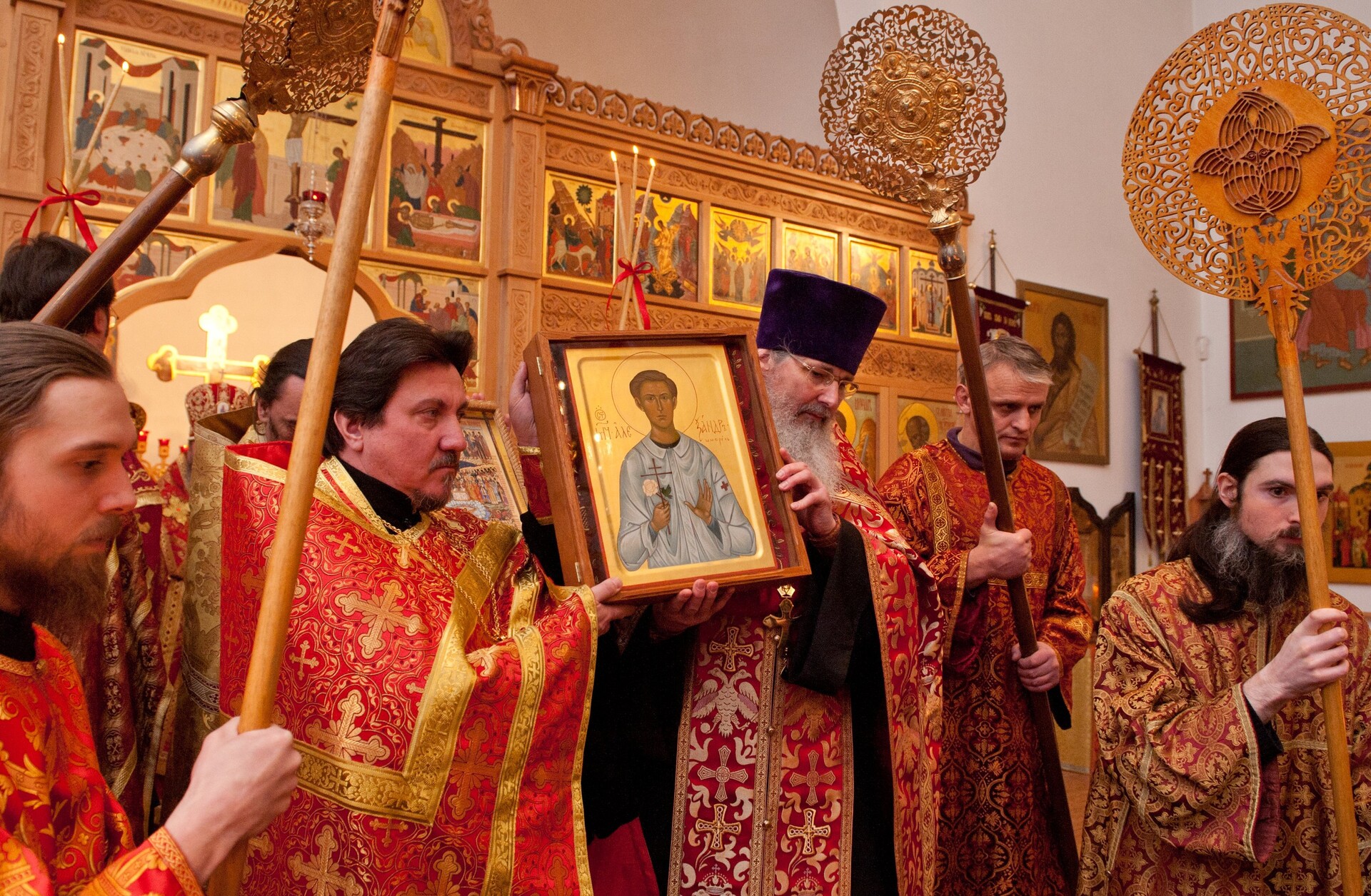 Russian Orthodox Priest carry an icon resistance fighter Alexander Schmorell in the Cathedral for the Holy New Martyrs and Confessors of Russia in Munich, Germany, 04 February 2012. 