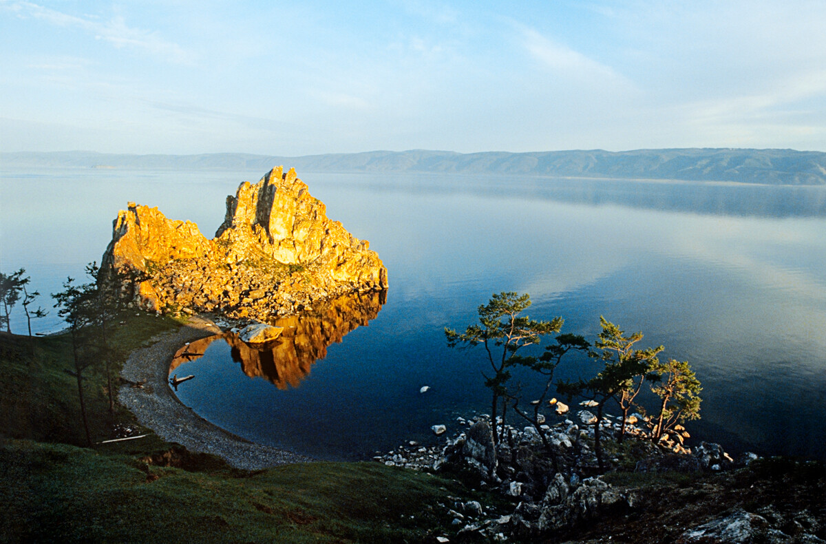Shaman Stone - a rock near Lake Baikal, at the source of the Angara River on Olkhon Island.