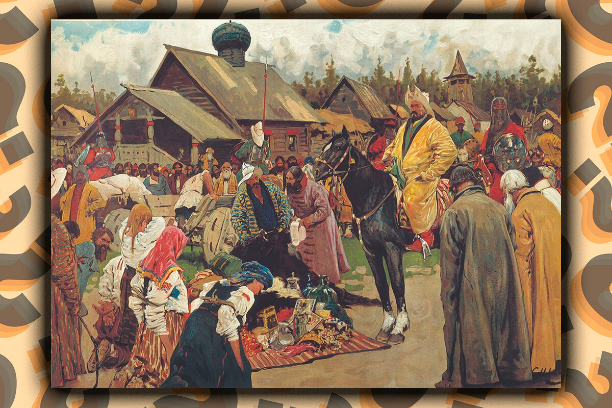 “I darughachi”, 1909, di Sergej Ivanov. I darugachi (forma mongola) o Basqaq (forma turca) erano dei funzionari designati nell’Impero mongolo che si occupavano della riscossione delle tasse e dell’amministrazione di una determinata provincia