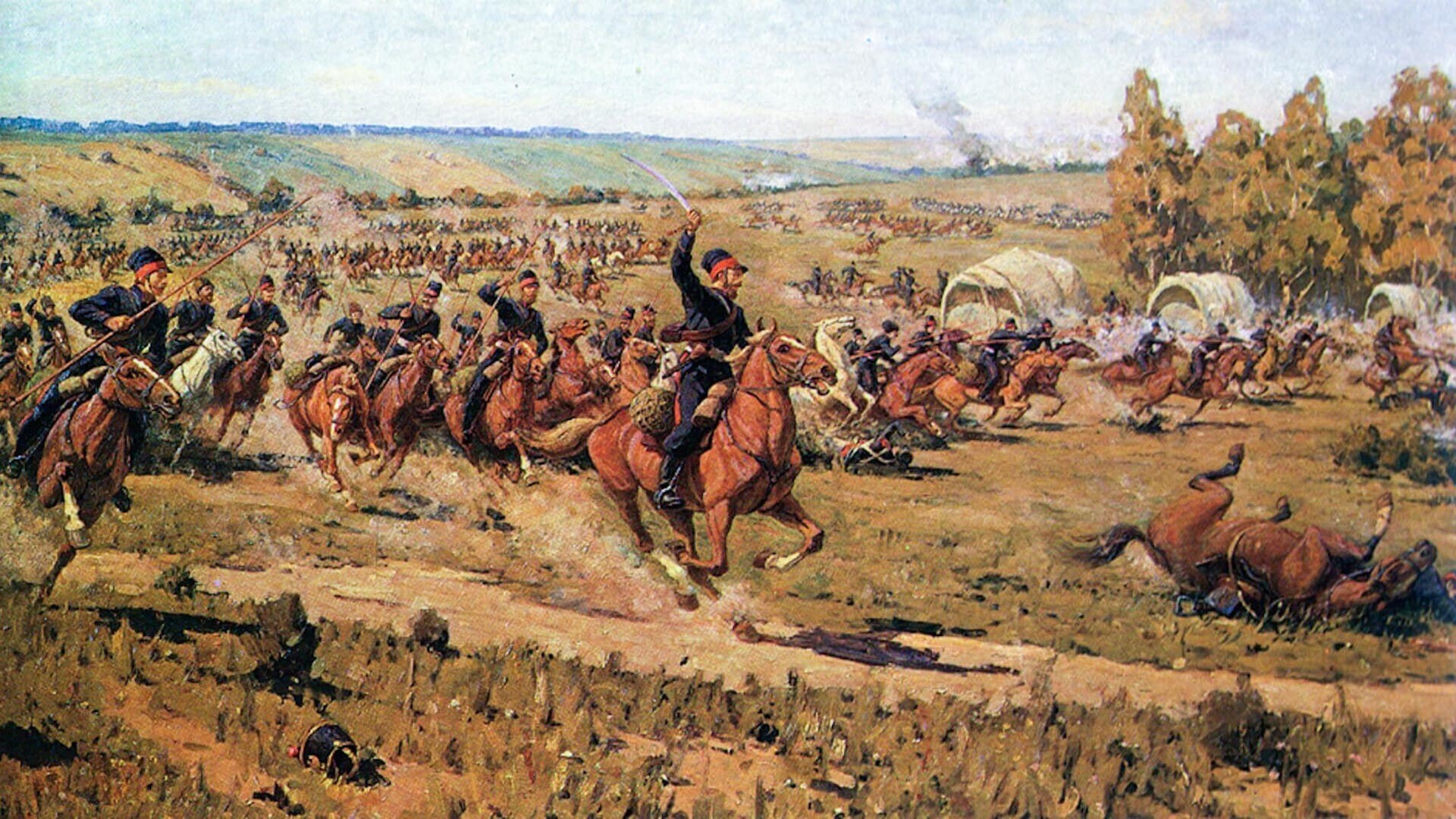 Cossack Platov menyerang bagian belakang tentara Prancis.
