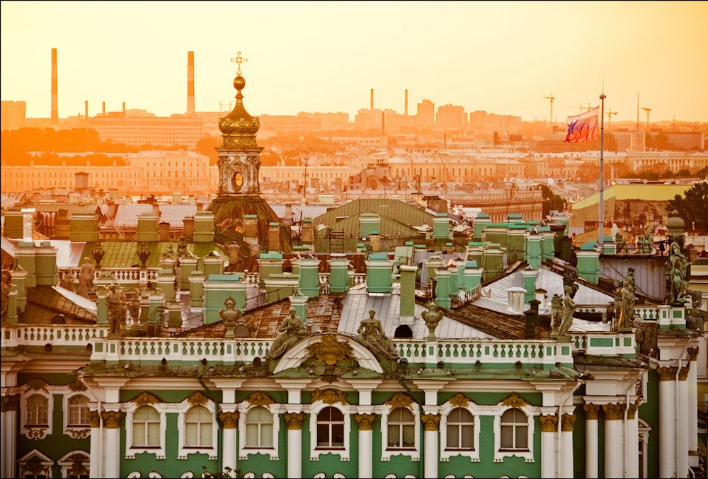 The Winter Palace at dawn. The building was designed by Italian architect Rastrelli and built in 1754-1762