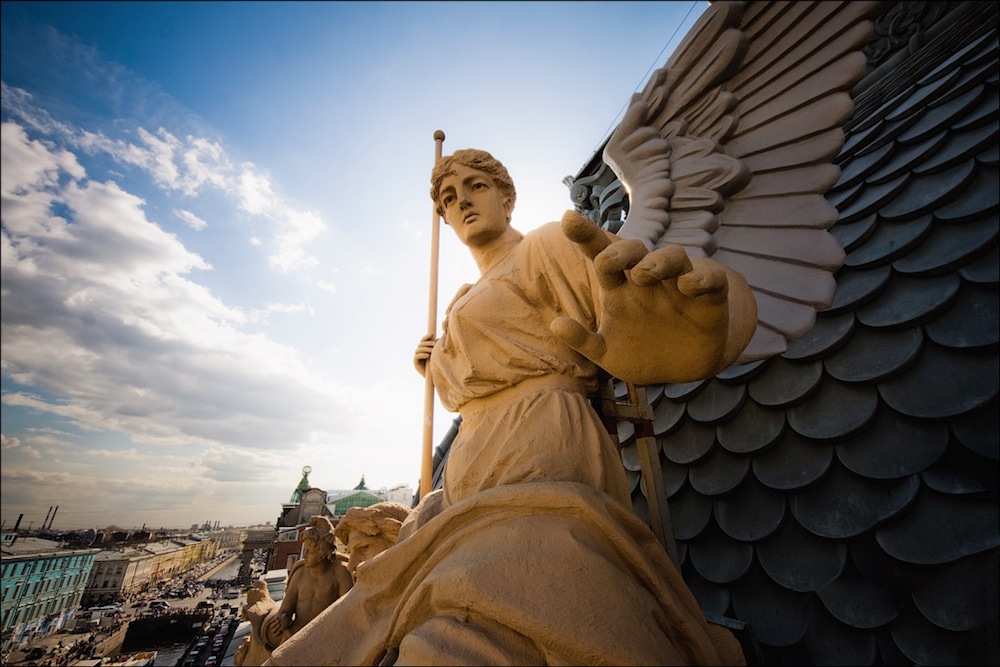 Sculpture of the goddess Nika on the roof of the building of the St Petersburg Mutual Credit Society