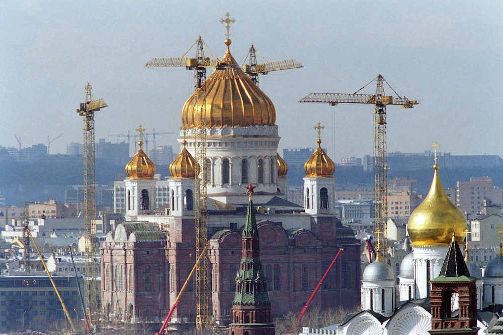 The reconstruction of the Cathedral of Christ the Savior began in 1995. Within two years, the familiar 19th-century outlines had reappeared.