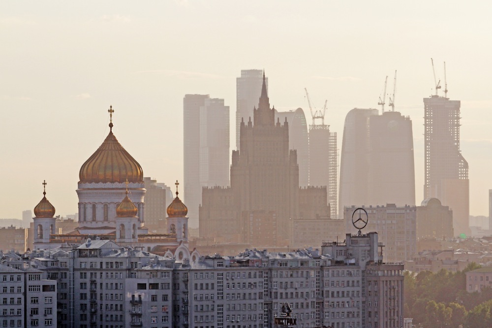 A view of the Cathedral of Christ the Savior, the Russian Foreign Ministry, and the business center Moscow City.