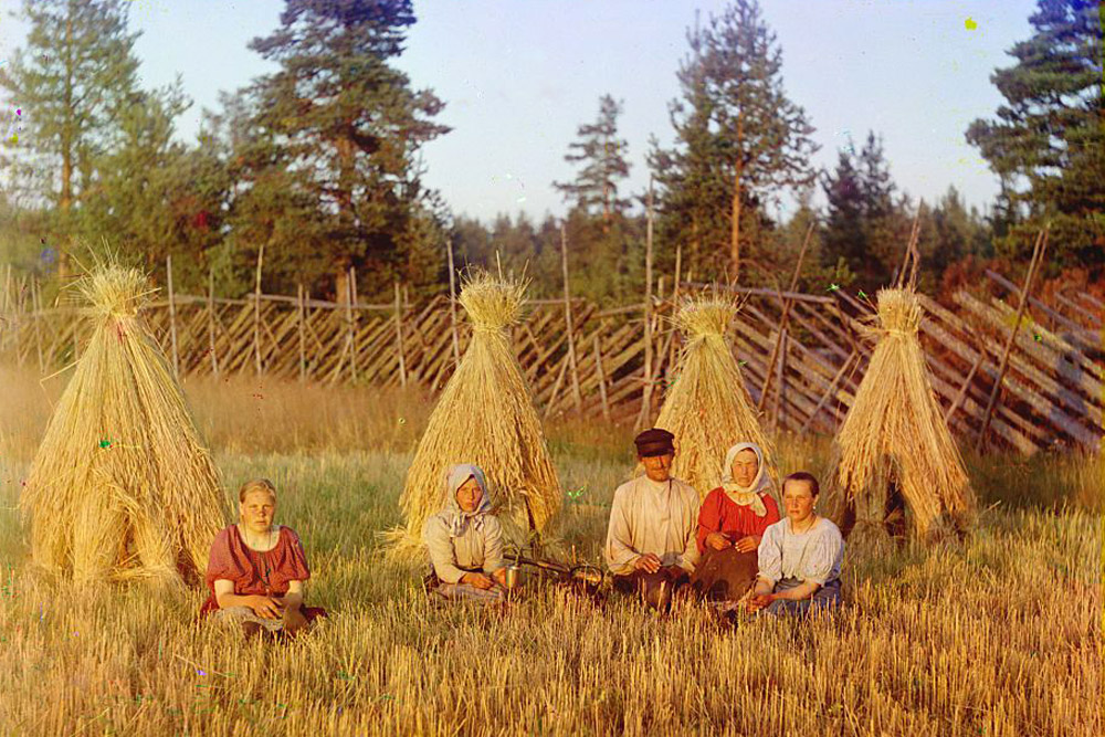At harvest time. 1909 // After the October Revolution, Prokudin-Gorsky was appointed to a new professorship under the new regime, but he left Soviet Russia in August 1918.
