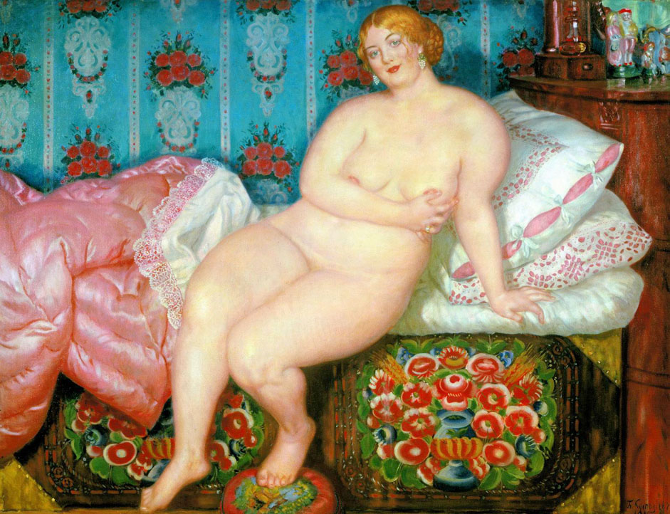 In 1915, the artist finished his famous masterpiece "Beauty." In this work, as in "Russian Venus," through the force of talent he creates a new artistic reality. The picture is rich in texture and captivates the onlooker with its skillful representation of various room-filling materials and the greatest treasure of all — the female body.