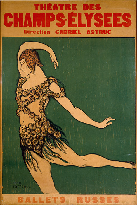 1917年上演のバレエ『パラード』を鑑賞すると、パブロ・ピカソの衣装、きめ細かい振付と、ストラビンスキーの音楽に感銘を受けずにはいられない。この バレエは、今の時代であっても、爽やかに身が引き締まるようで現代的だ。/ ジャン・コクトー、『バラの精』のヴァーツラフ・ニジンスキー、パリ、シャンゼリゼ劇場での初演のためのポスター、1913年