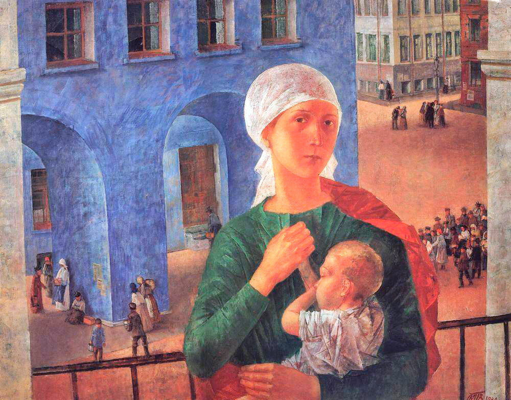 The first painting of Petrov-Vodkin’s Soviet period was 1918 in Petrograd, which, in its time, was called the “Petrograd Madonna”. In this painting, the artist strives to embody the new essence of the mother figure: her urban, proletarian version. // Petrograd Madonna, 1918