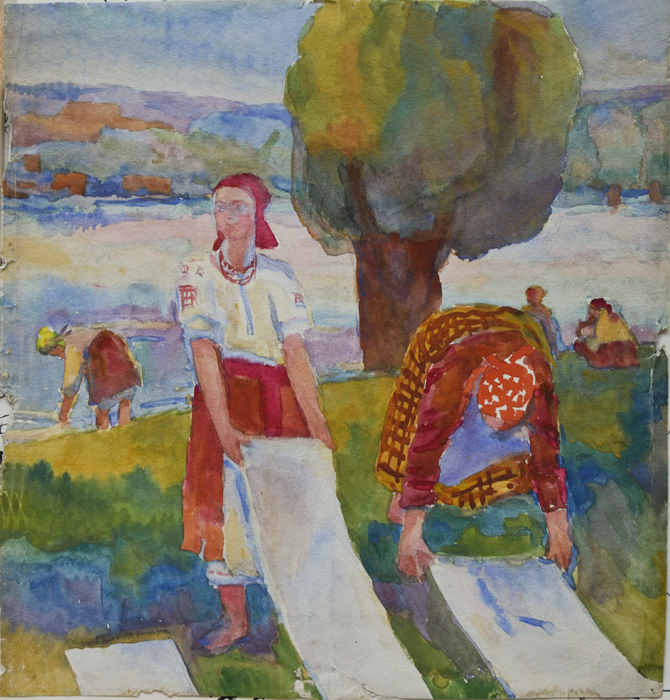 Inspirés des contes populaires russes, les tableaux d'Alexandra Konovalova, peints dans les années 20, représentent des exemples remarquables du style expressif puissant employé par Petrov-Vodkine et Deïneka.