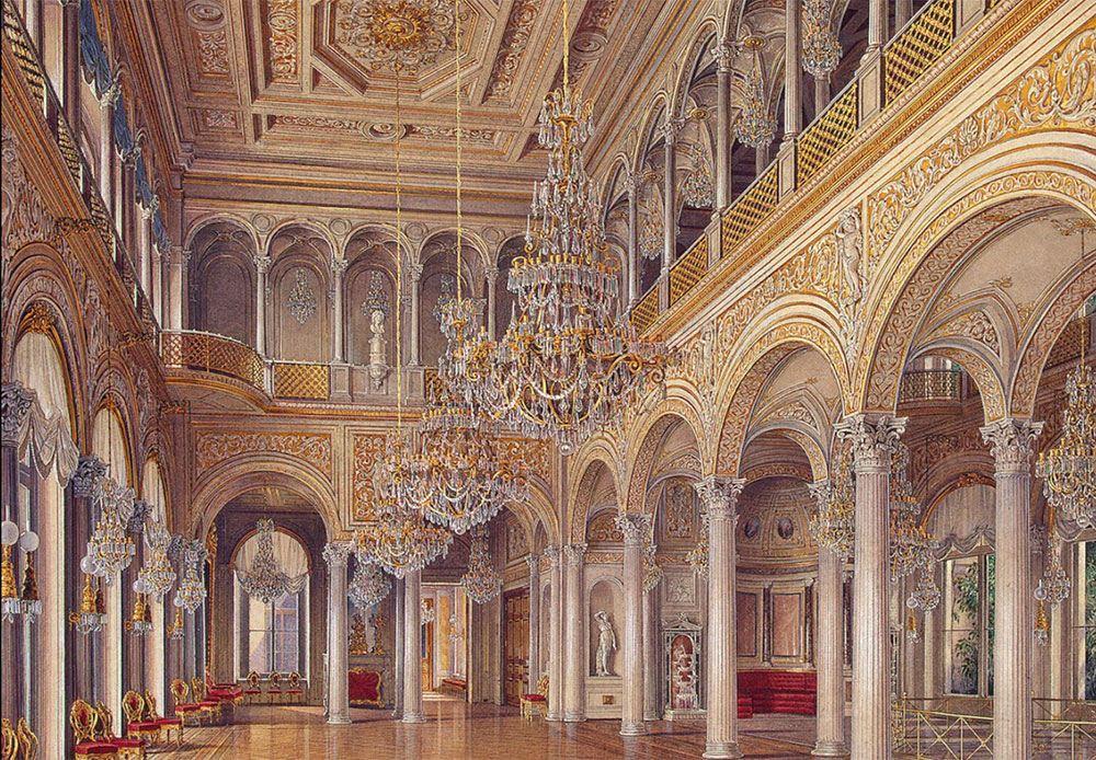 Le pavillon sud du Petit Ermitage a été construit par l'architecte Georg Friedrich Veldten entre 1765 et 1766, sur ordre de l'impératrice Catherine II. / Intérieurs du Petit Ermitage.