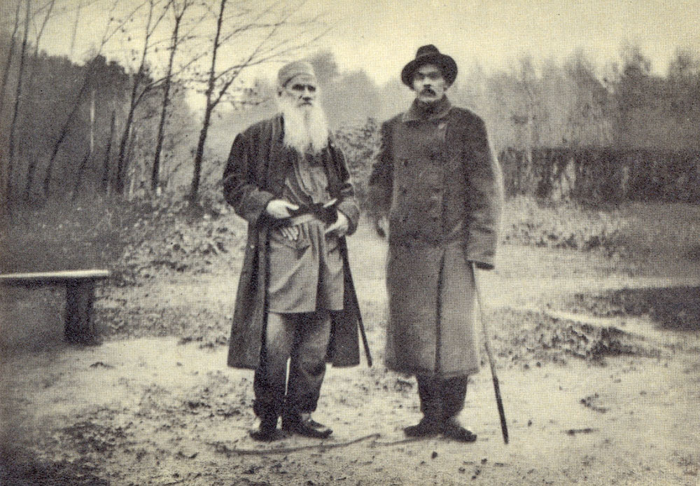 "If you look for perfection, you'll never be content." / 1900 Leo Tolstoy and Maxim Gorky, the famous Russian writer from the early 20th century