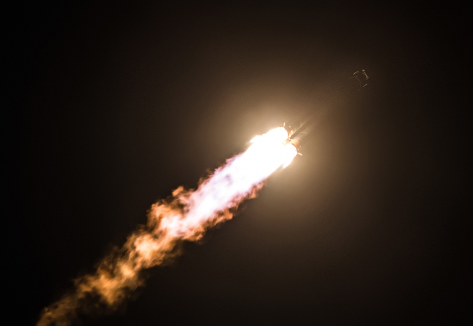 During the 117 seconds it takes to fly into space, 43.5 tons of fuel are burned and the first of the rocket’s three stages separates. The stages fall from an altitude of 50 km above land approximately 350 kilometers from the launch site. The rocket’s second and third stages start working at 287 and 528 seconds, respectively.