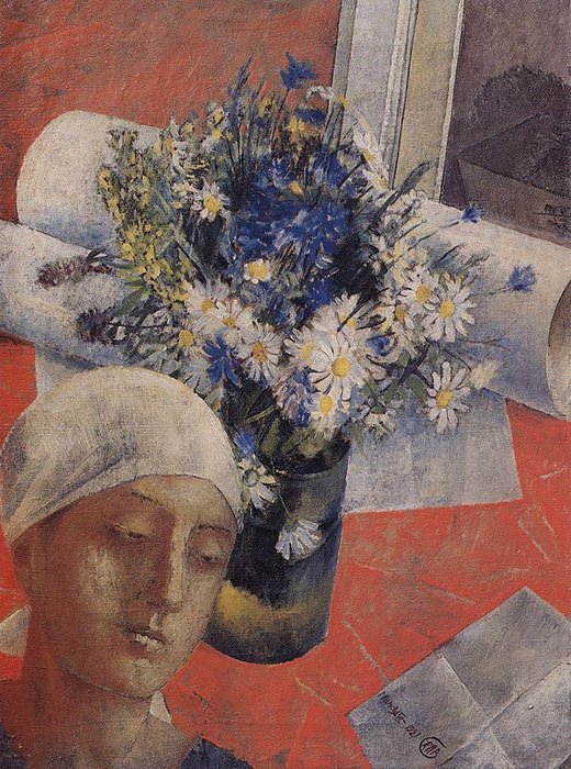 　女性頭像の静物画、クズマ・ペトロフ＝ヴォドキン、1921年